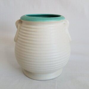 Coors Pottery Ribbed White Vase 5" Matte Finish Teal Green Interior Colorado